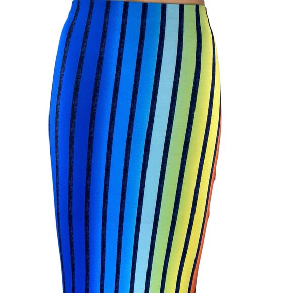 Sabora Womens Multicolor Rainbow Striped Stretch Midi Bodycon Pencil Skirt Sz S - Picture 4 of 6